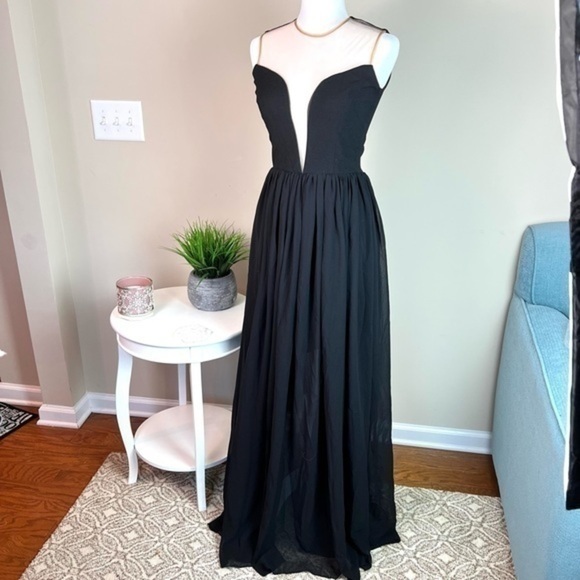DRESS THE POPULATION 'PATRICIA' ILLUSIONS CHIFFON ROMANTIC BLACK MAXI DRESS sz S - Picture 16 of 16